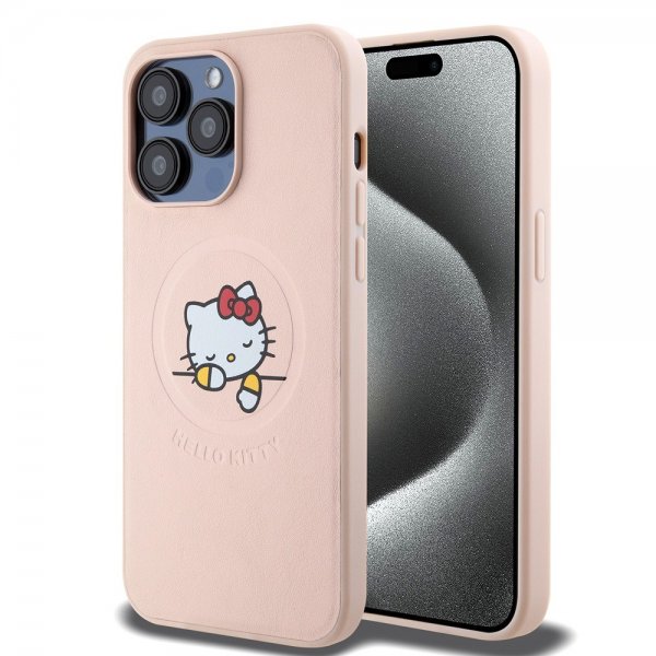 Hello Kitty iPhone 15 Pro Max Cover Præget Logo MagSafe Pink