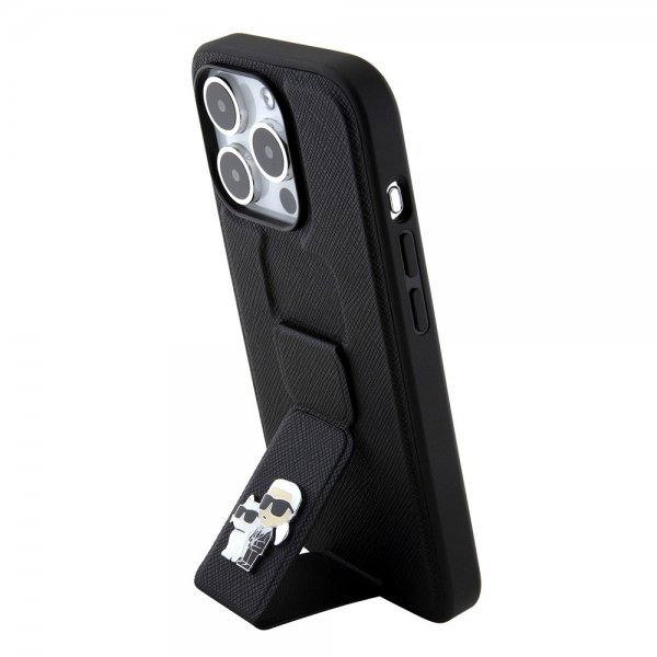 Karl Lagerfeld iPhone 15 Pro Max Cover Grip Stand Funktion Sort