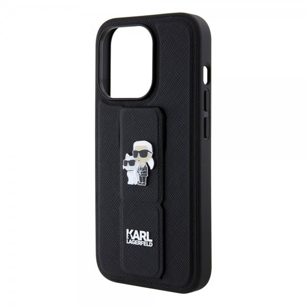 Karl Lagerfeld iPhone 15 Pro Max Cover Grip Stand Funktion Sort
