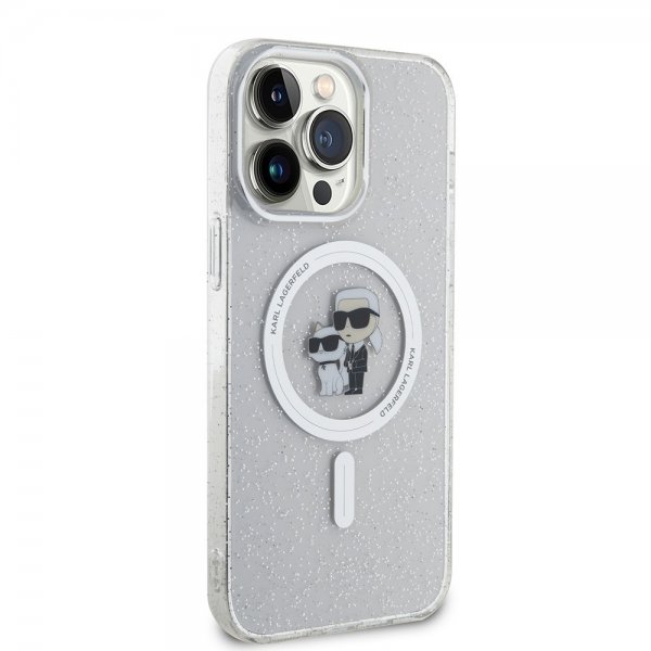 Karl Lagerfeld iPhone 15 Pro Max Cover Karl & Choupette Glitter MagSafe Transparent
