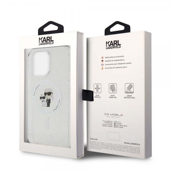 Karl Lagerfeld iPhone 15 Pro Max Cover Karl & Choupette Glitter MagSafe Transparent