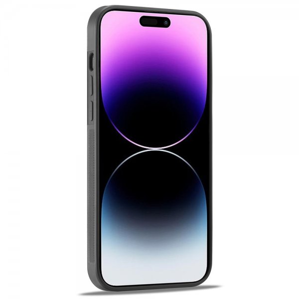 Lc.Imeeke iPhone 15 Pro Max Cover Kulfibertekstur Rød Stribe Sort