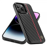 Lc.Imeeke iPhone 15 Pro Max Cover Kulfibertekstur Rød Stribe Sort