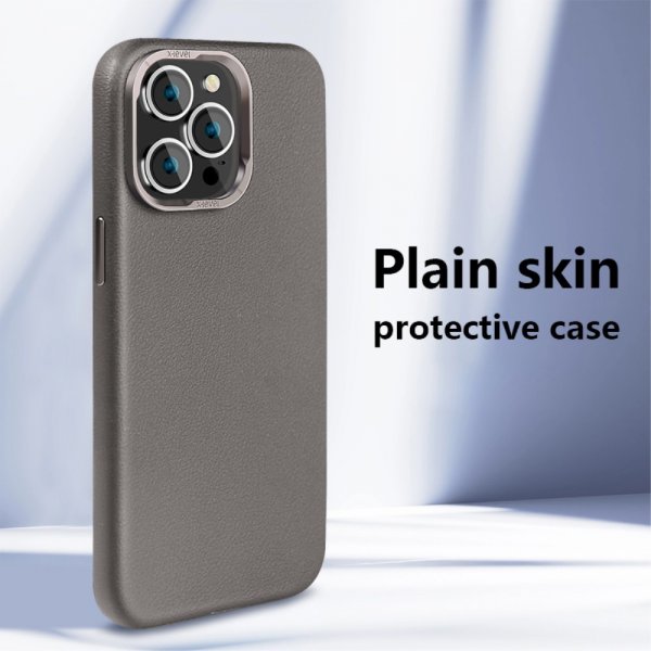 X-Level iPhone 15 Pro Max Cover Lædertekstur MagSafe Grå