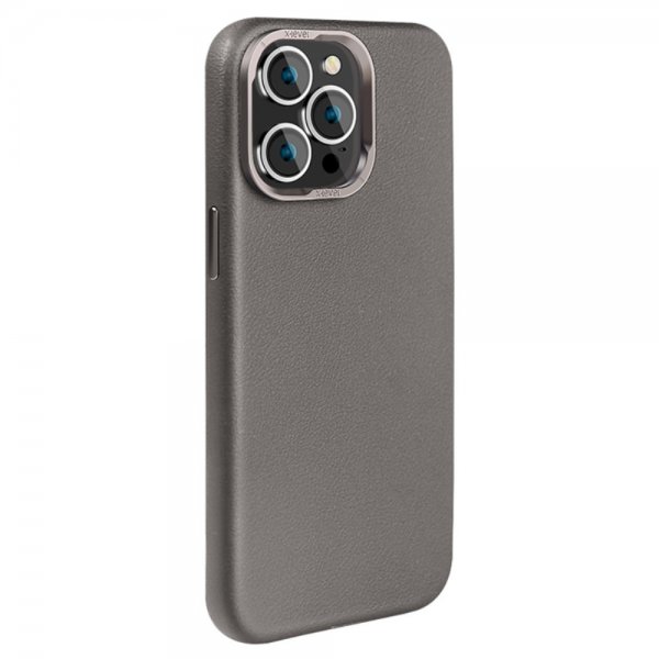 X-Level iPhone 15 Pro Cover Lædertekstur MagSafe Grå