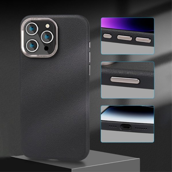X-Level iPhone 15 Pro Max Cover Lædertekstur MagSafe Sort