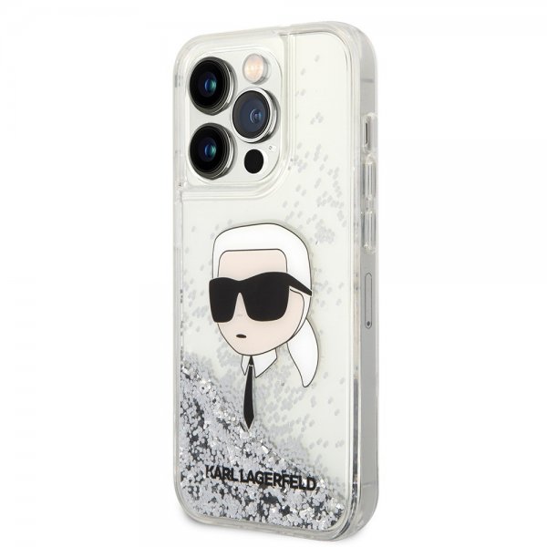 Karl Lagerfeld iPhone 15 Pro Max Cover Liquid Glitter NFT Karl Silver
