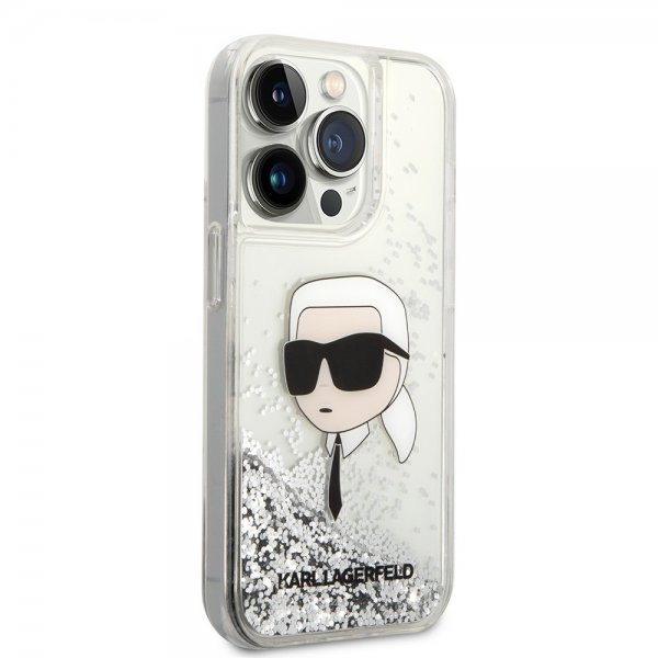 Karl Lagerfeld iPhone 15 Pro Max Cover Liquid Glitter NFT Karl Silver