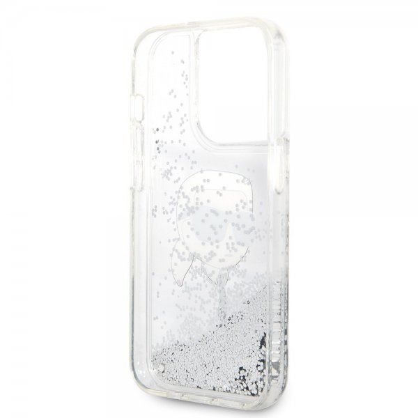 Karl Lagerfeld iPhone 15 Pro Max Cover Liquid Glitter NFT Karl Silver