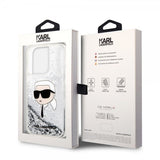 Karl Lagerfeld iPhone 15 Pro Max Cover Liquid Glitter NFT Karl Silver
