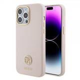 Guess iPhone 15 Pro Max Cover Liquid Silicone Metal Logo Rosa
