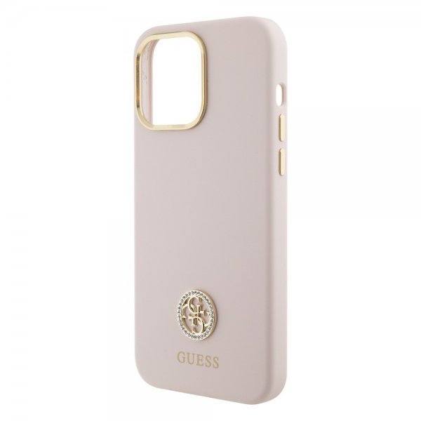 Guess iPhone 15 Pro Max Cover Liquid Silicone Metal Logo Rosa