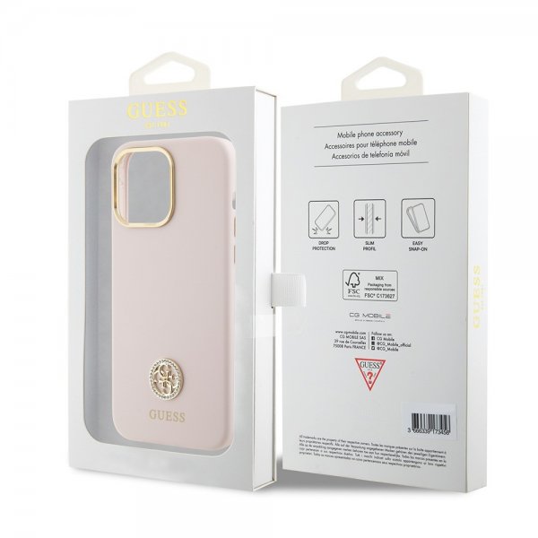 Guess iPhone 15 Pro Max Cover Liquid Silicone Metal Logo Rosa