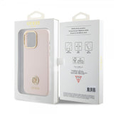Guess iPhone 15 Pro Max Cover Liquid Silicone Metal Logo Rosa