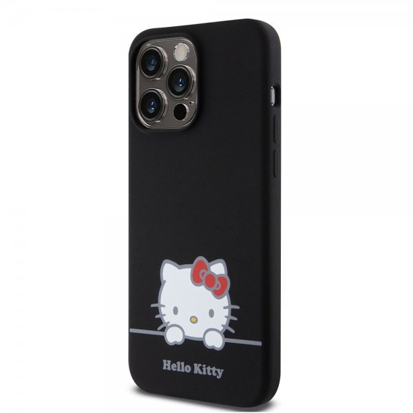 Hello Kitty iPhone 15 Pro Max Cover Flydende Silikone Sort