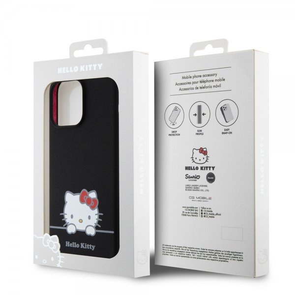 Hello Kitty iPhone 15 Pro Max Cover Flydende Silikone Sort