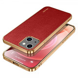 Sulada iPhone 15 Pro Max Cover Litchi-mønster Forgyldt Kant Rød