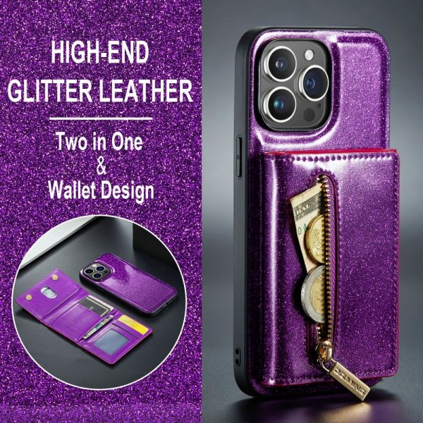 Dg.Ming iPhone 15 Pro Max Cover M3 Series Aftagelig Kortholder Glitter Lilla