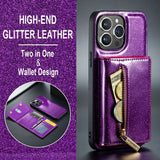 Dg.Ming iPhone 15 Pro Max Cover M3 Series Aftagelig Kortholder Glitter Lilla
