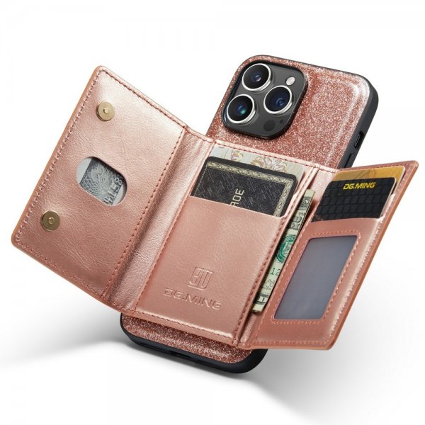Dg.Ming iPhone 15 Pro Max Cover M3 Series Aftagelig Kortholder Glitter Rosaguld