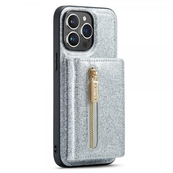 Dg.Ming iPhone 15 Pro Max Cover M3 Series Aftagelig Kortholder Glitter Sølv