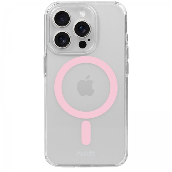 Holdit iPhone 15 Pro Max Cover MagSafe Case Rosa Transparent
