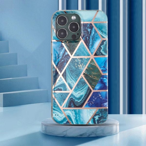 iPhone 15 Pro Max Cover Marmormønster Blå Grøn