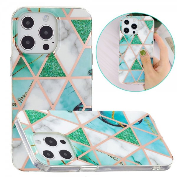 iPhone 15 Pro Max Cover Marmormønster Grøn Hvid