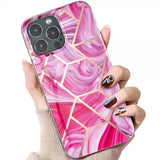 iPhone 15 Pro Max Cover Marmormønster Rosa Rød