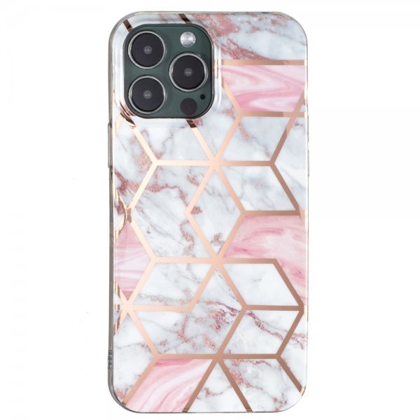 iPhone 15 Pro Max Cover Marmormønster Hvid Lyserød