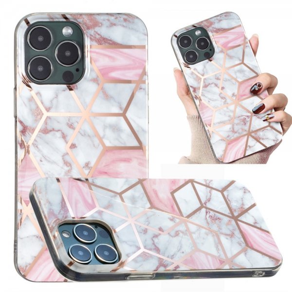 iPhone 15 Pro Max Cover Marmormønster Hvid Lyserød