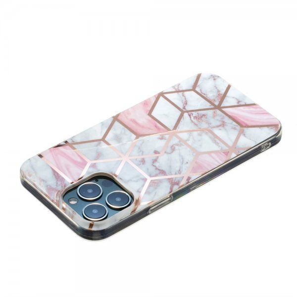 iPhone 15 Pro Max Cover Marmormønster Hvid Lyserød