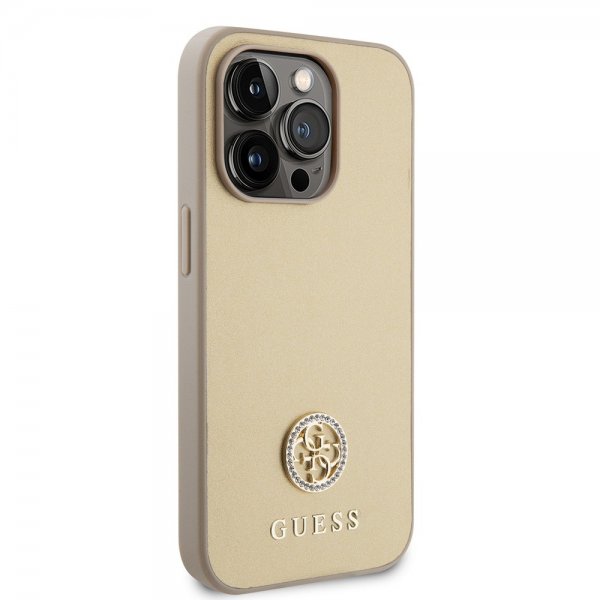 Guess iPhone 15 Pro Max Cover Metal Logo Rhinsten Guld