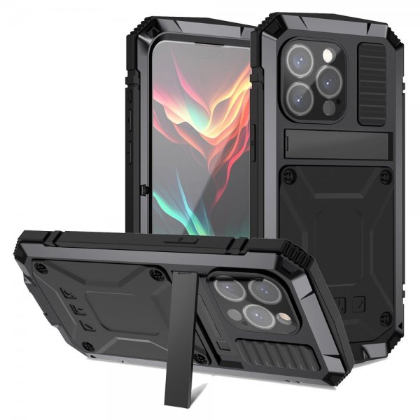 R-JUST iPhone 15 Pro Max Cover Metal Stødsikkert Sort