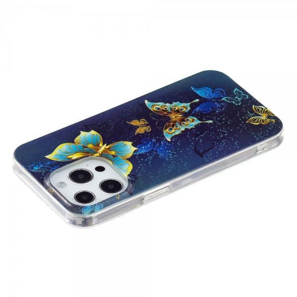 iPhone 15 Pro Max Cover Mønster Gyldne Sommerfugle