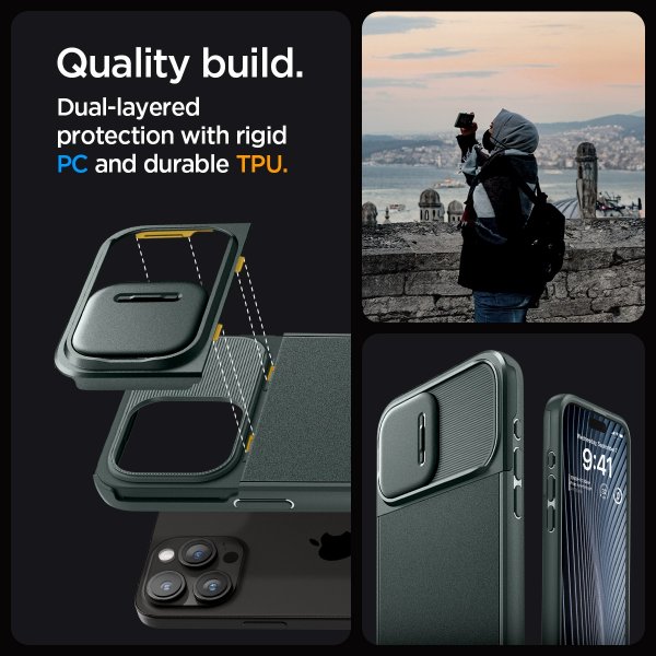 Spigen iPhone 15 Pro Max Cover Optik Armor MagFit Abyss Green