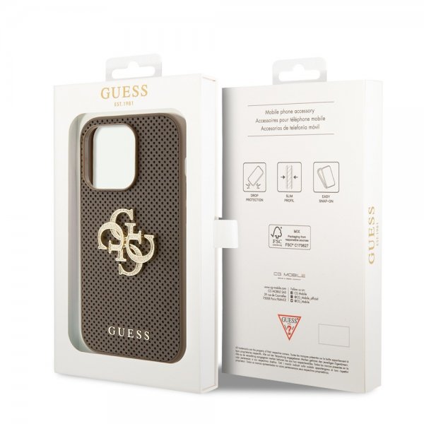 Guess iPhone 15 Pro Max Cover Perforated Glitter Brun