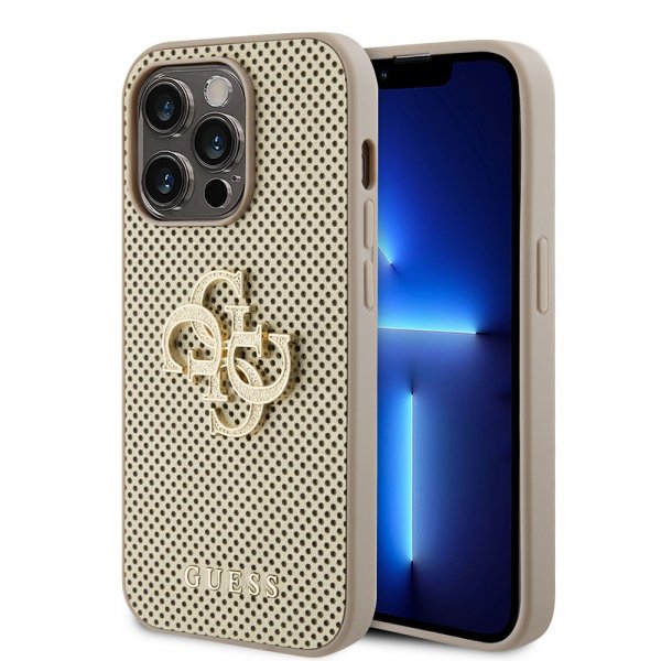 Guess iPhone 15 Pro Max Cover Perforated Glitter Guld