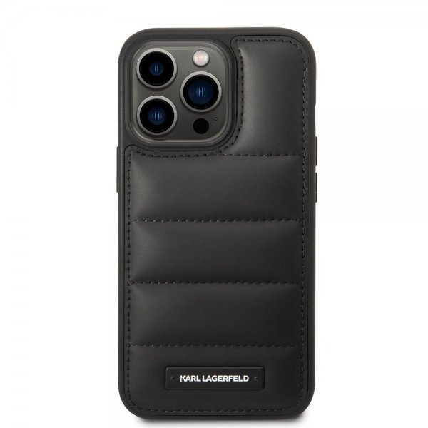 Karl Lagerfeld iPhone 15 Pro Max Cover Quilted Nylon Puffy Case Logo Plate Sort