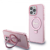 Guess iPhone 15 Pro Max Cover Ring Stand Glitter MagSafe Rosa