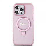 Guess iPhone 15 Pro Max Cover Ring Stand Glitter MagSafe Rosa