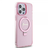 Guess iPhone 15 Pro Max Cover Ring Stand Glitter MagSafe Rosa