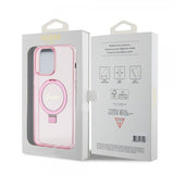 Guess iPhone 15 Pro Max Cover Ring Stand Glitter MagSafe Rosa