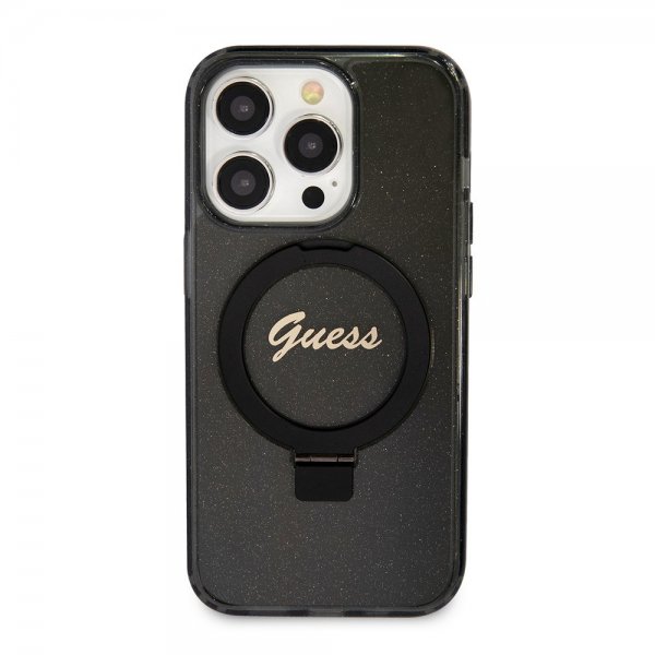 Guess iPhone 15 Pro Max Cover Ring Stand Glitter MagSafe Sort