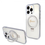 Guess iPhone 15 Pro Max Cover Ring Stand Glitter MagSafe Transparent