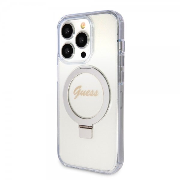 Guess iPhone 15 Pro Max Cover Ring Stand Glitter MagSafe Transparent