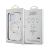 Guess iPhone 15 Pro Max Cover Ring Stand Glitter MagSafe Transparent