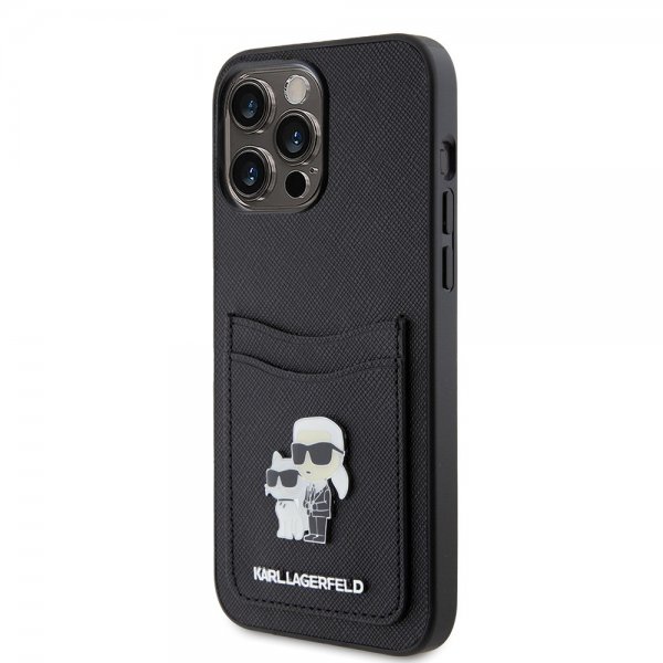 Karl Lagerfeld iPhone 15 Pro Max Cover Saffiano Double Cardslot Sort