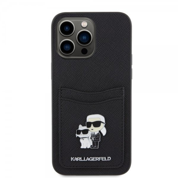 Karl Lagerfeld iPhone 15 Pro Max Cover Saffiano Double Cardslot Sort