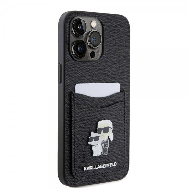 Karl Lagerfeld iPhone 15 Pro Max Cover Saffiano Double Cardslot Sort